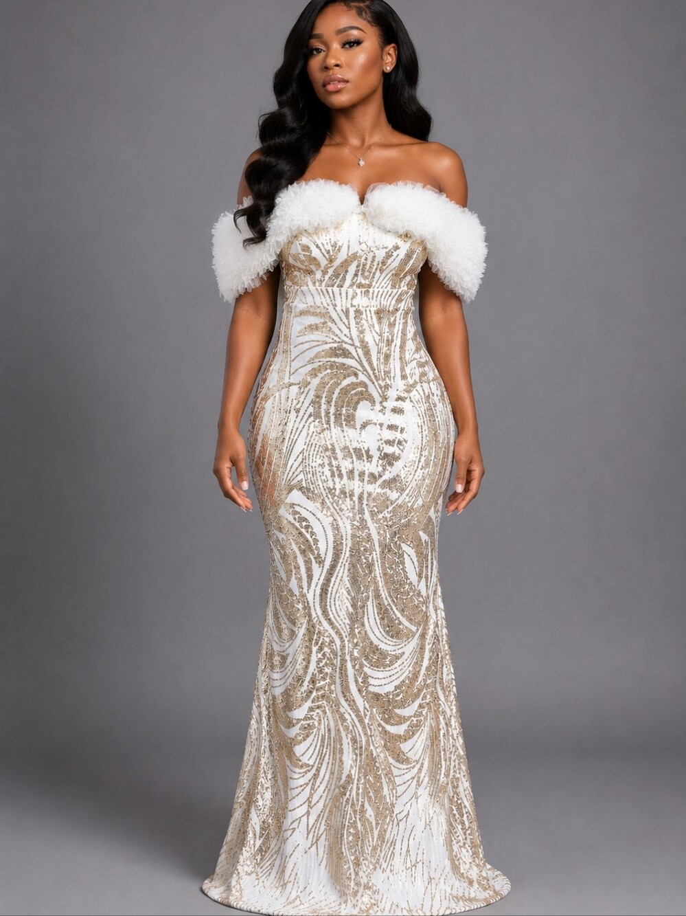 Mesh Tulle Off Shoulder Sequin Dress